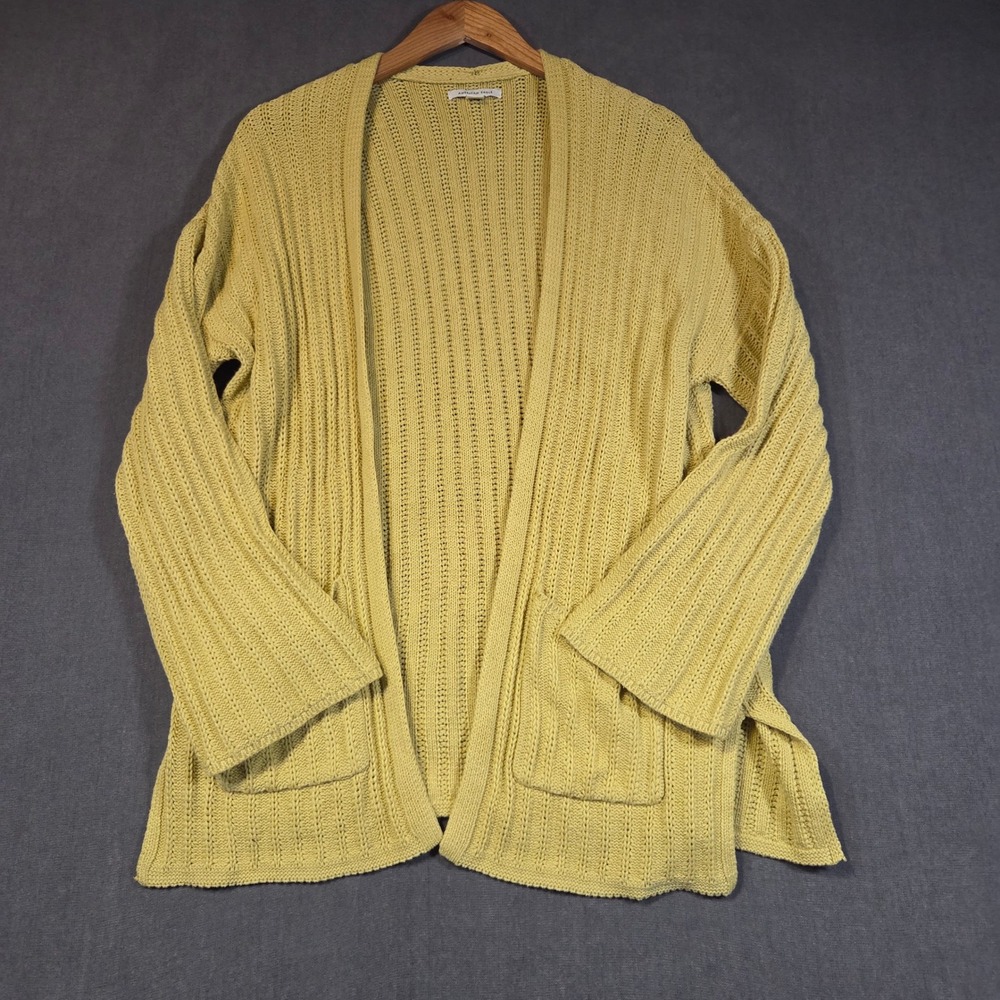 American Eagle Cardigan Womens XS Yellow Ribbed Open Front Knit Sweater Pockets